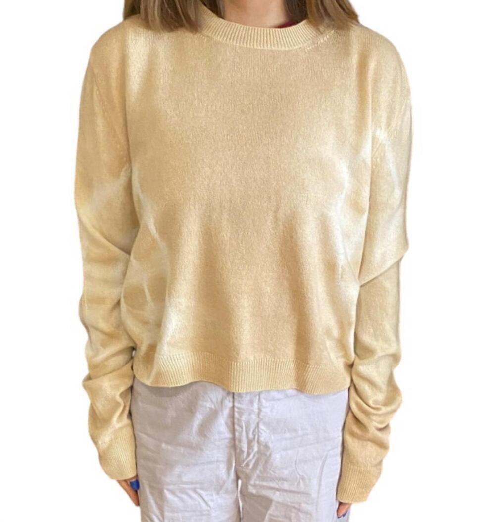 NEW THE ELDER STATESMAN spiral city crewneck sweater in ivory/khaki